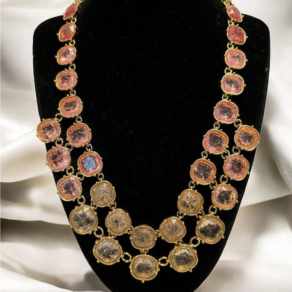 Talbots Gold Tone Pink Crackle Necklace 19” + 3” - Picture 1 of 8